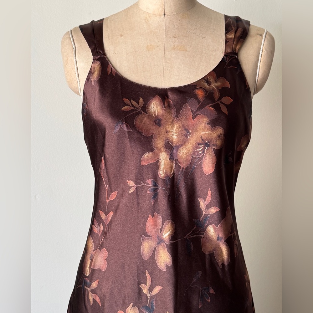 Vintage Brown Floral Satin Jones New York Slip Dress